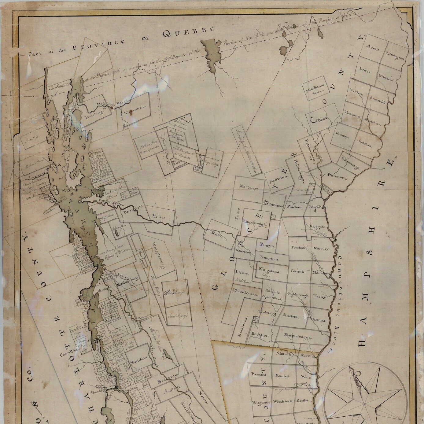 section of map of Vermont featuring New York Grants