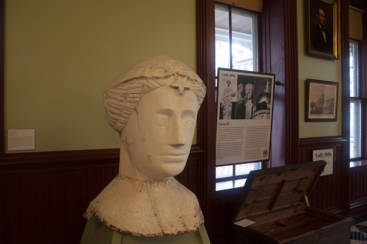Head of Ceres statue and exhibit components