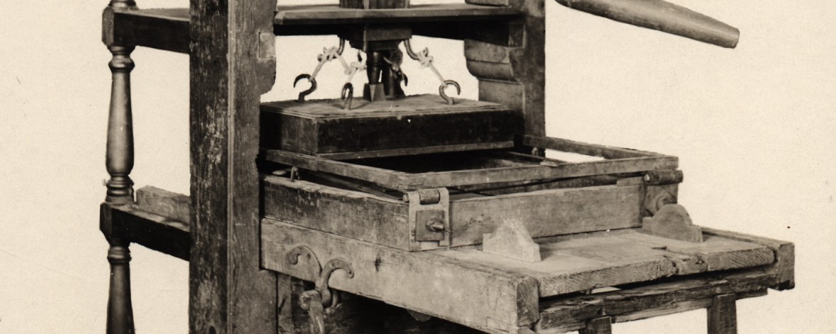 Photo of the Dresden Press, brought to Vermont in 1778, and part of the VHS collections.