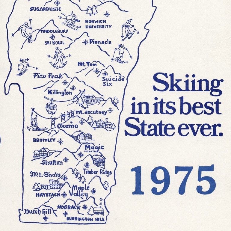 Map of Vermont with ski resorts from 1975