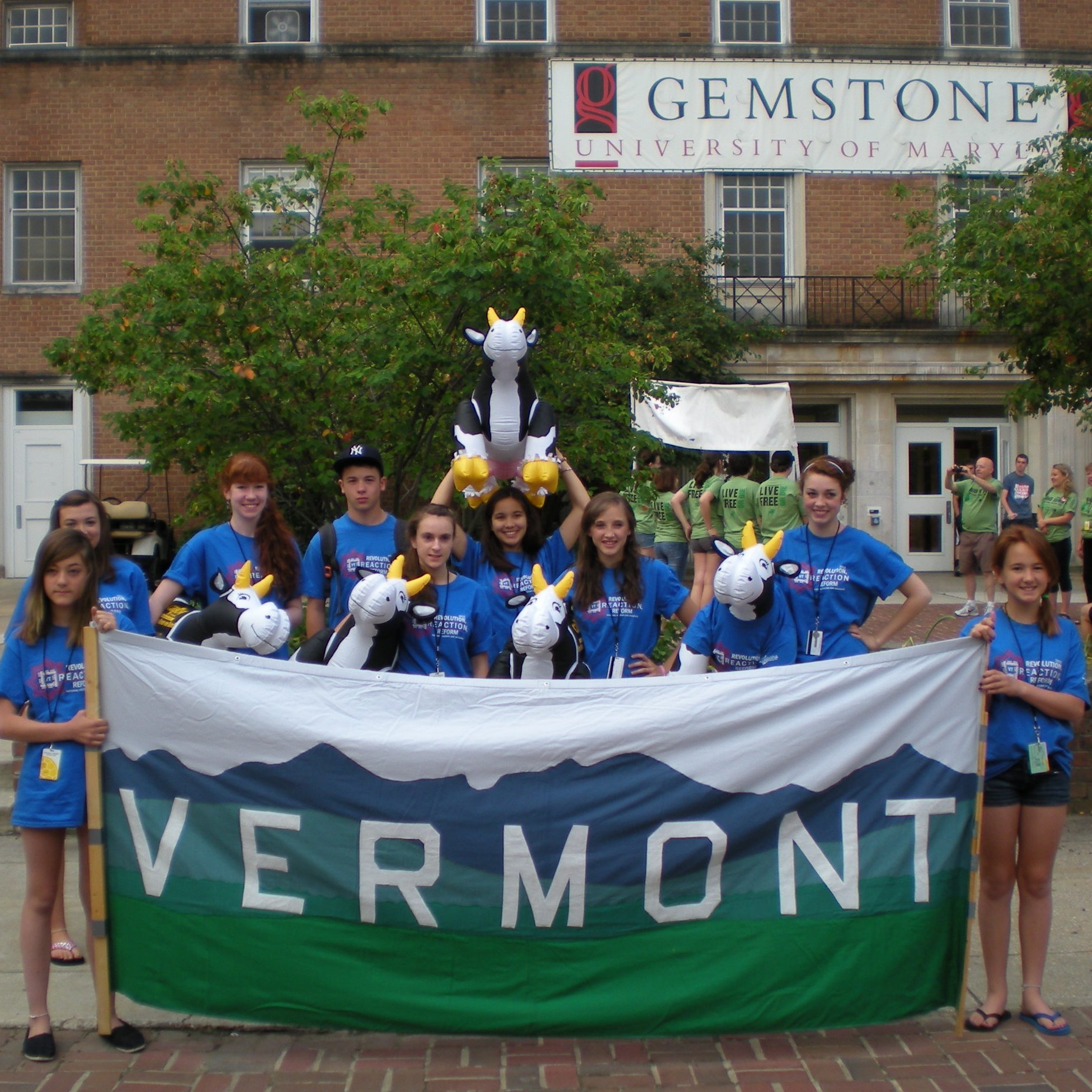 group of students holding Vermont banner at National History Day 2012
