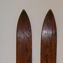 top of wooden skis