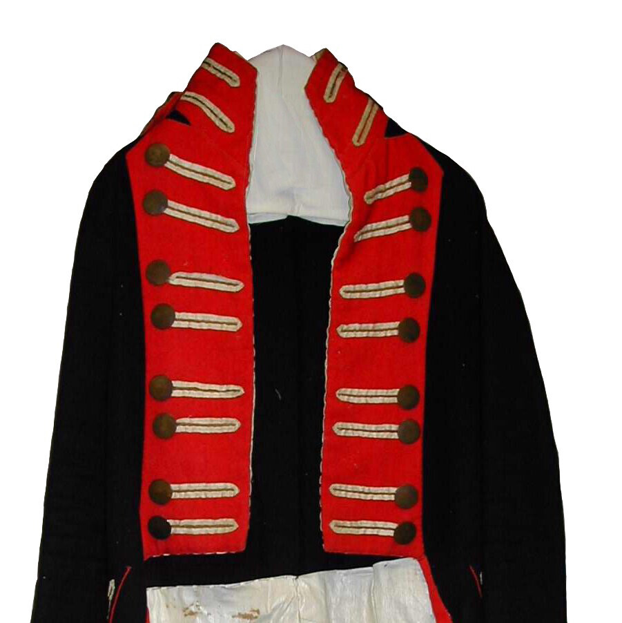uniform coat with red lapel and many buttons