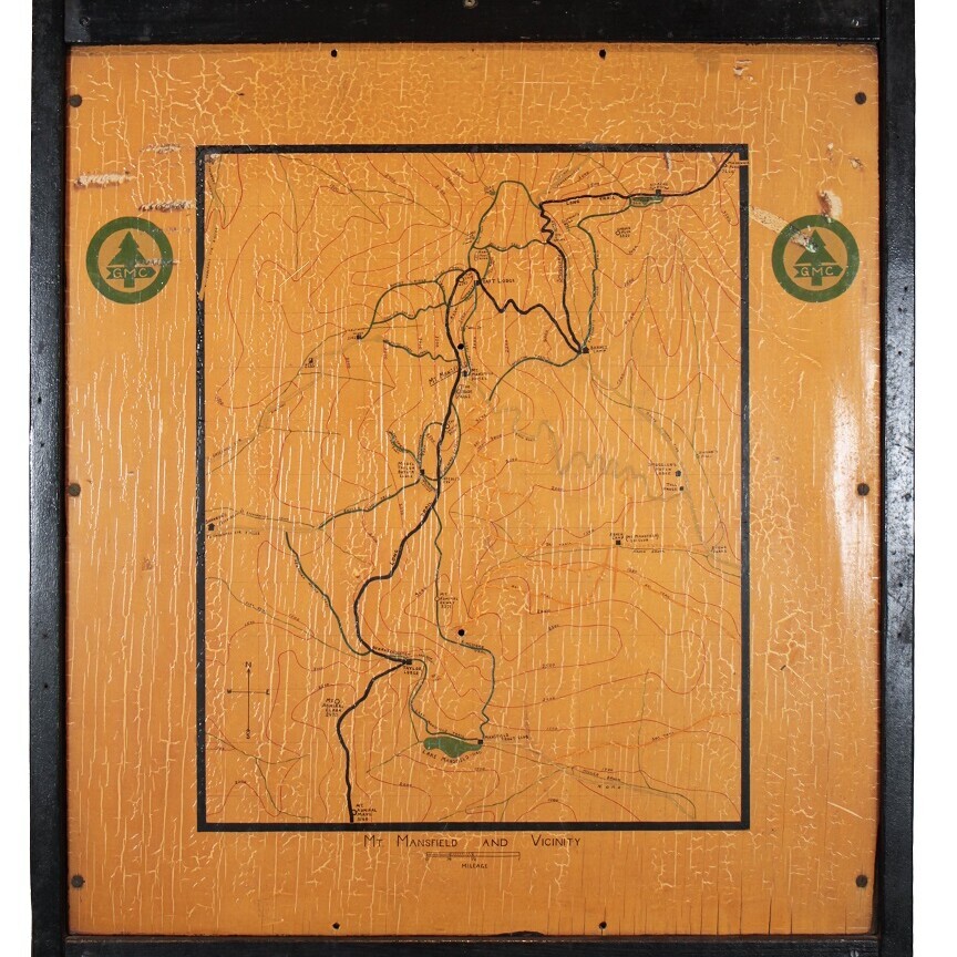 wooden sign with Long Trail map on it