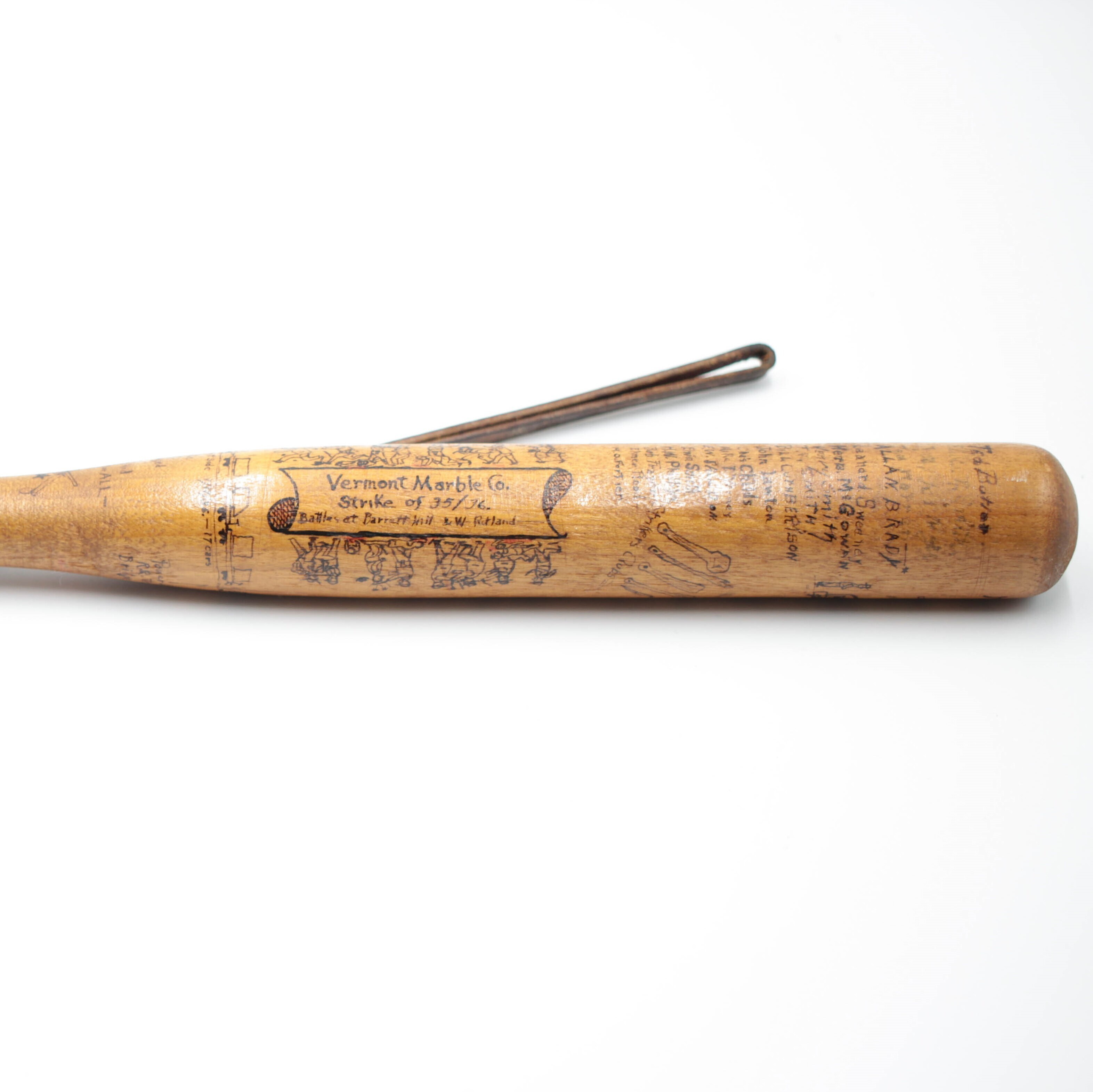 watchman's night stick with writing & carving on it