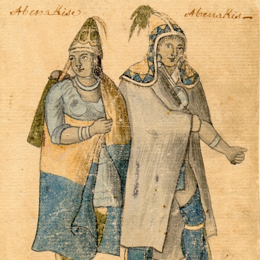 historical illustration of Abenaki woman and man