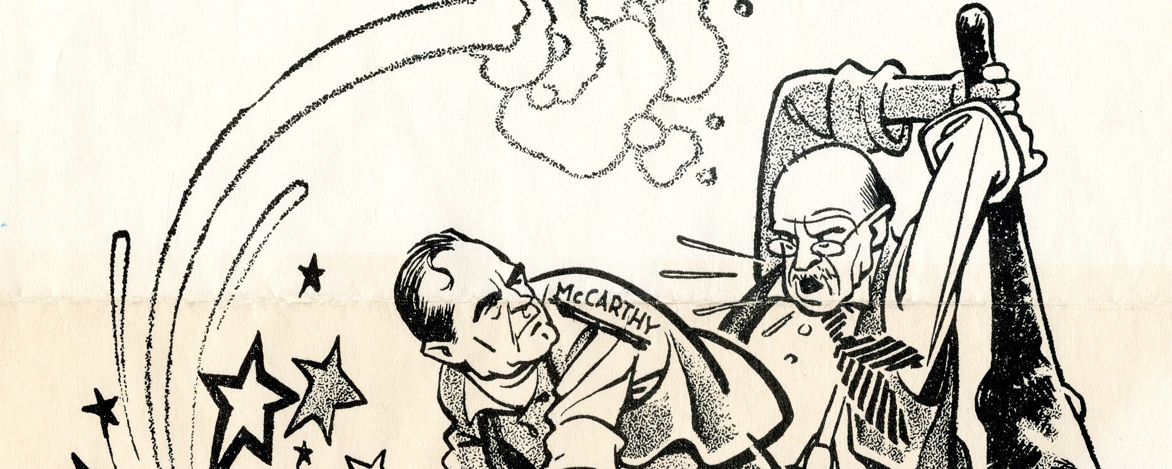 political cartoon of Senator Sanders hitting Joseph McCarthy
