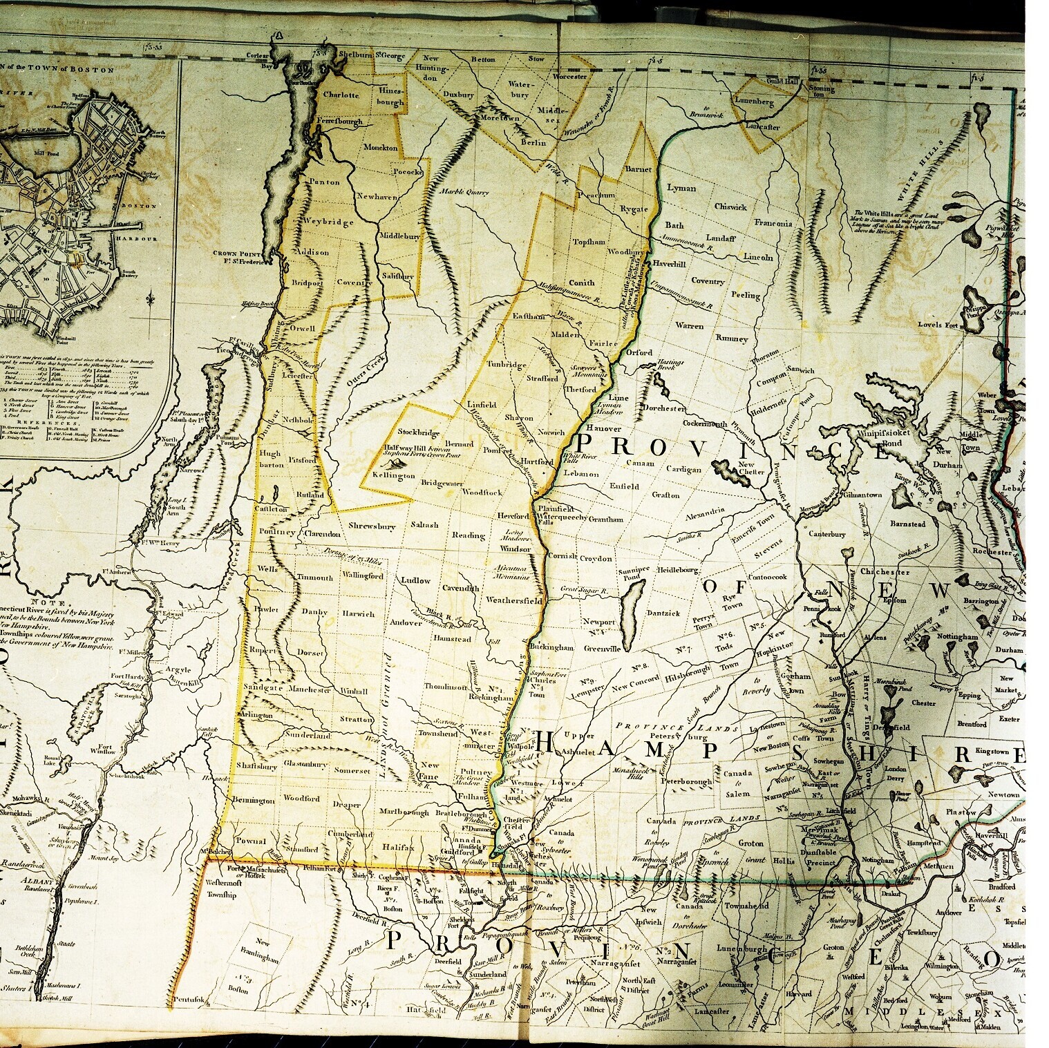 section of map of Vermont featuring New Hampshire Grants