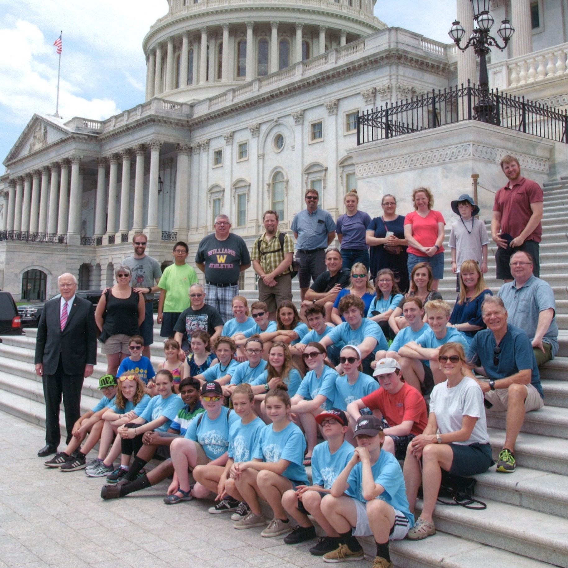 Students and parents with Senator Patrick Leahy at US Capitol in 2018