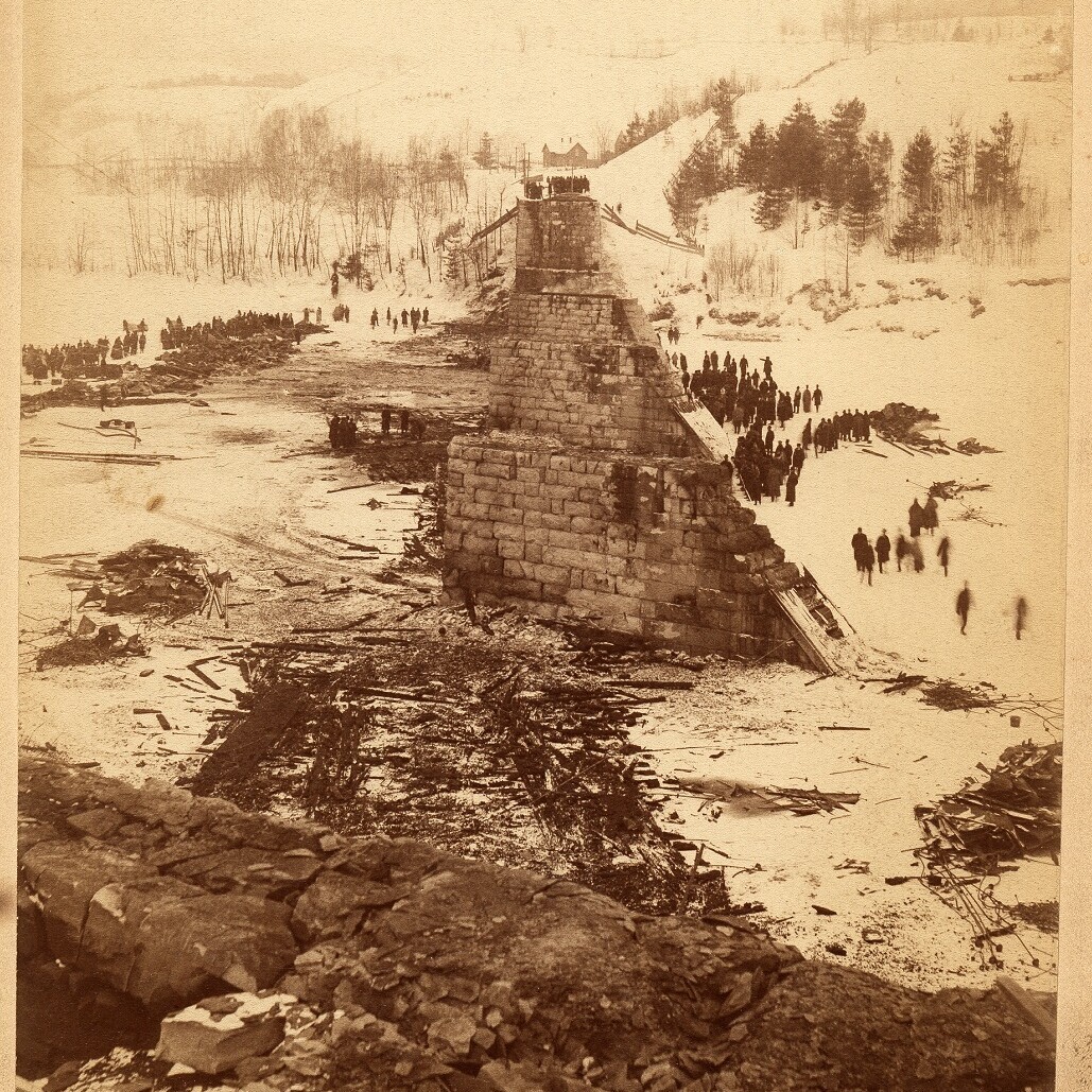 old photo of destroyed bridge