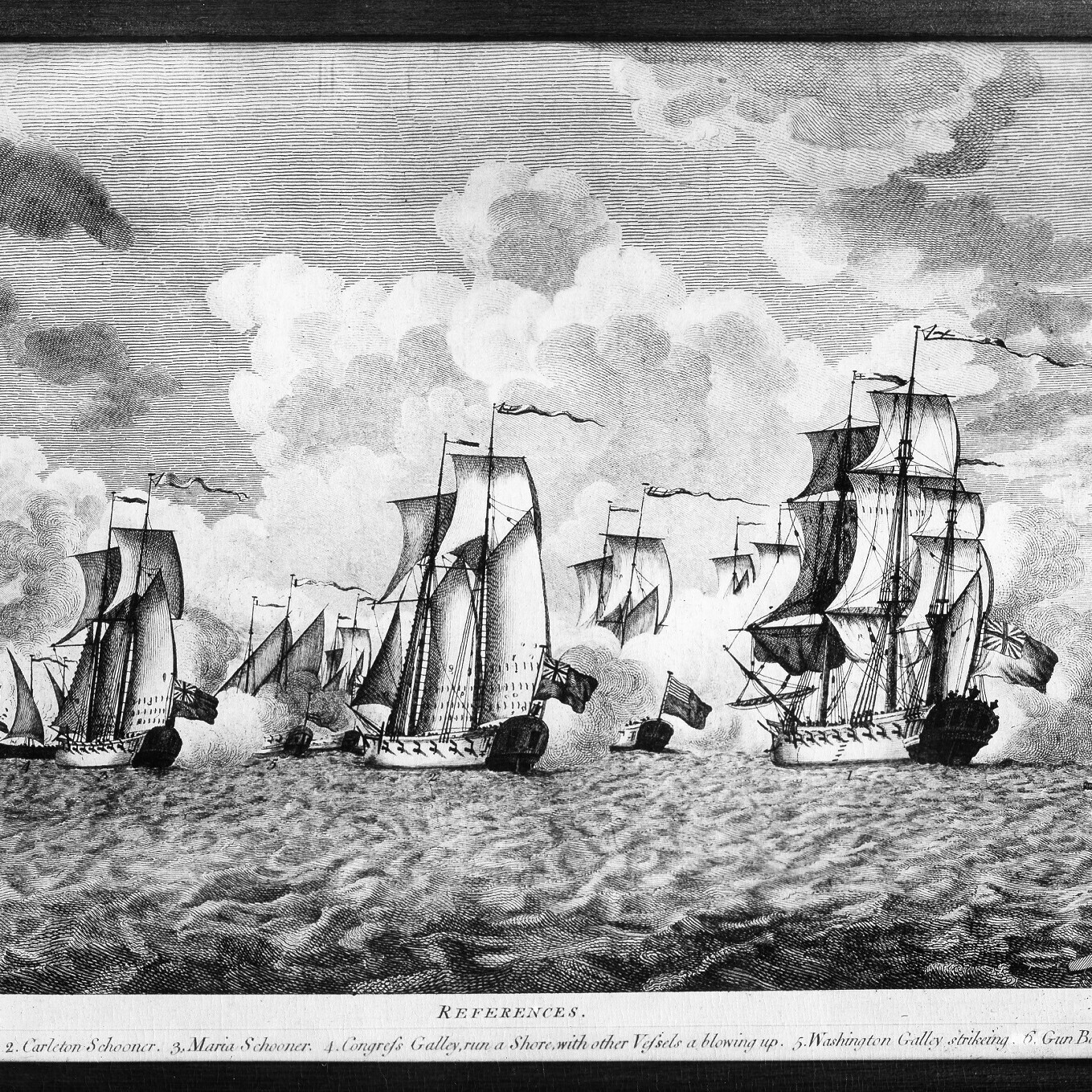 Illustration of 3 sailing ships in battle