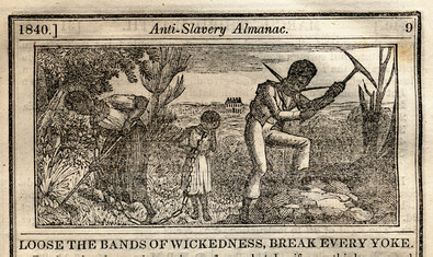 illustration of family of slaves working in chains