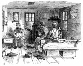 illustration of workers in shoe shop