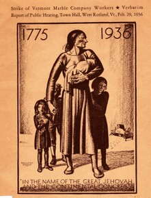 cover of 1936 marble strike report featuring illustration of woman and children