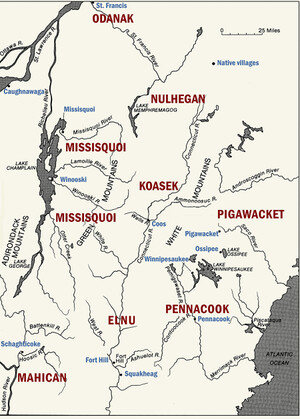 map of historic Abenaki bands in the northeast