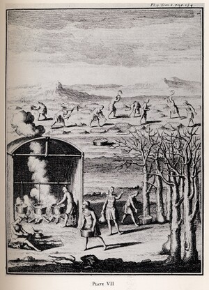 18th century engraving of Native Americans boiling maple sugar