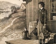 pencil drawing of man standing on porch