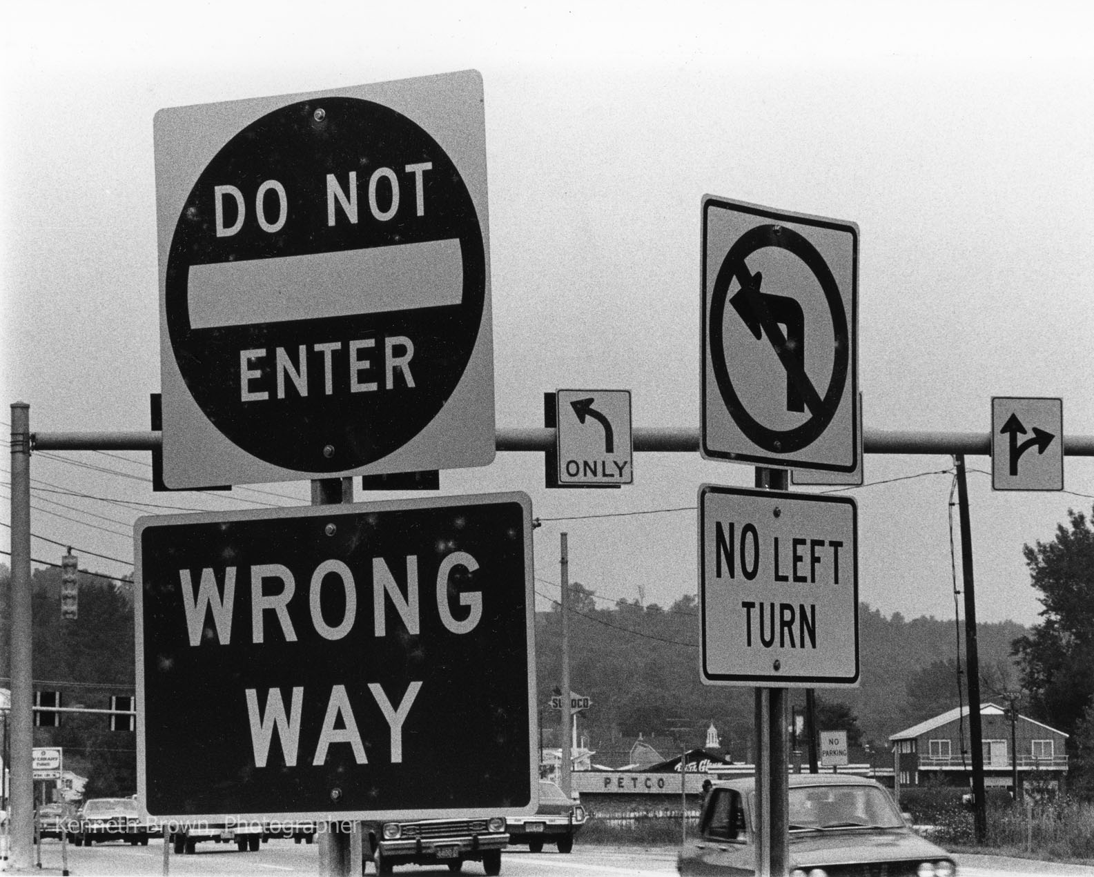 Wrong Way sign on the Barre-Montpelier Road, 1975